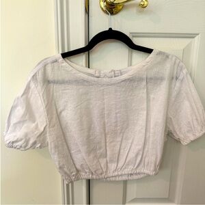 Cleobella White Linen Puff Sleeve Crop Top